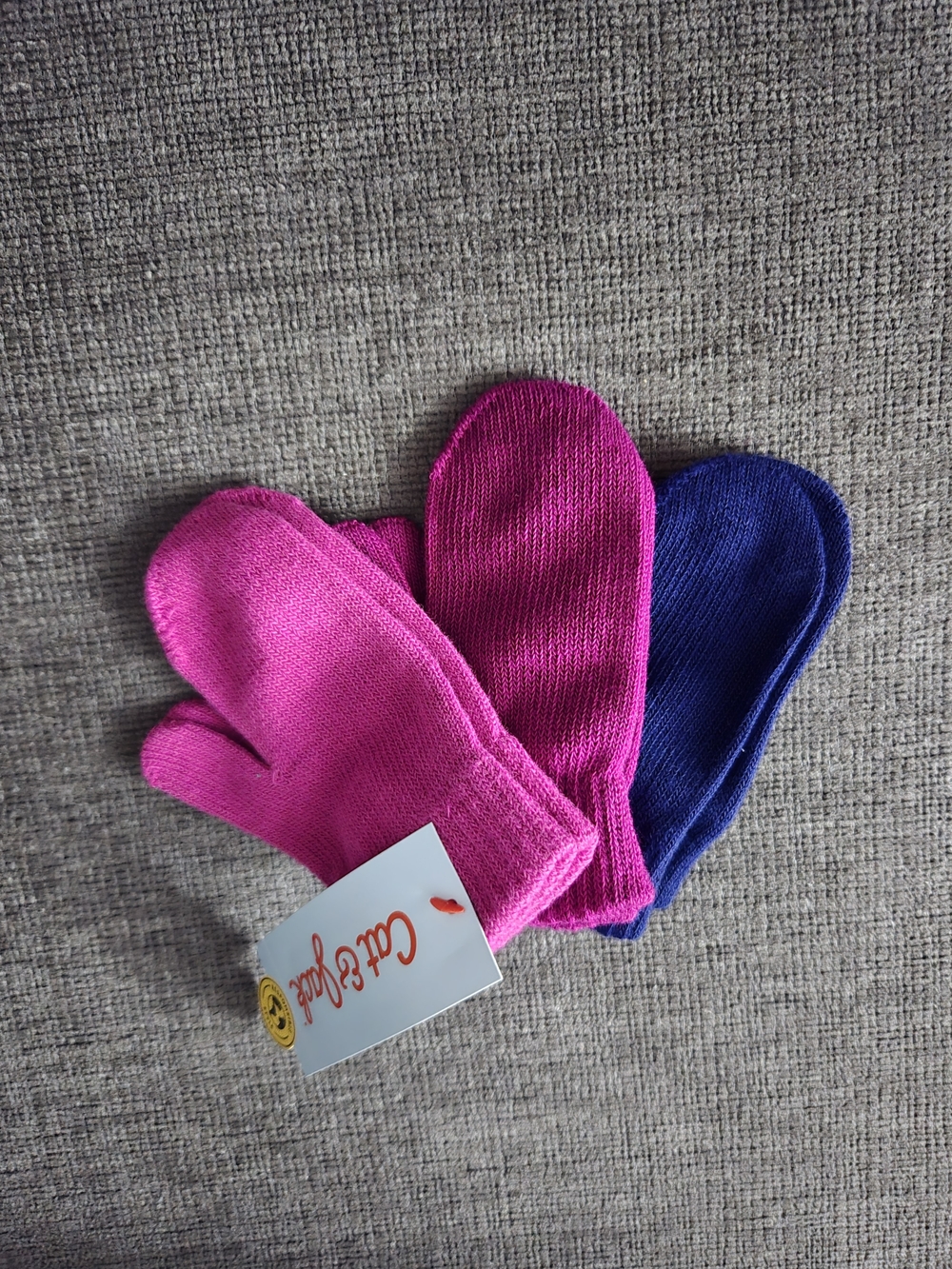 Kids Colorful Knit Mittens - Pink & Blue